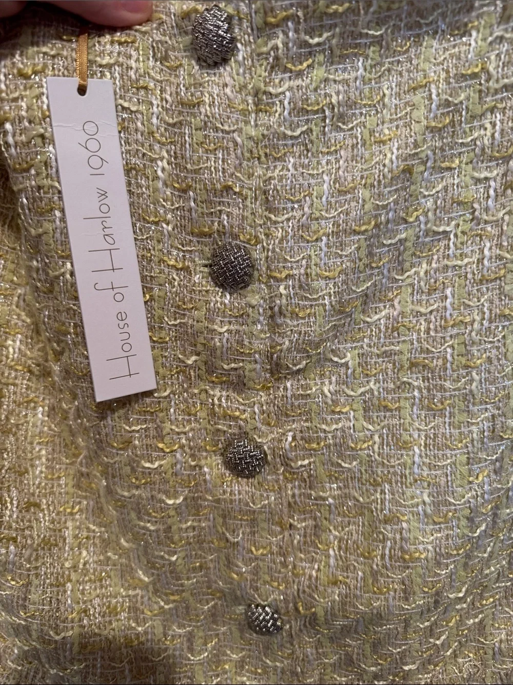 House of Harlow 1960 Pale Yellow Tweed Button-Front Mini Skirt - Picture 4 of 8